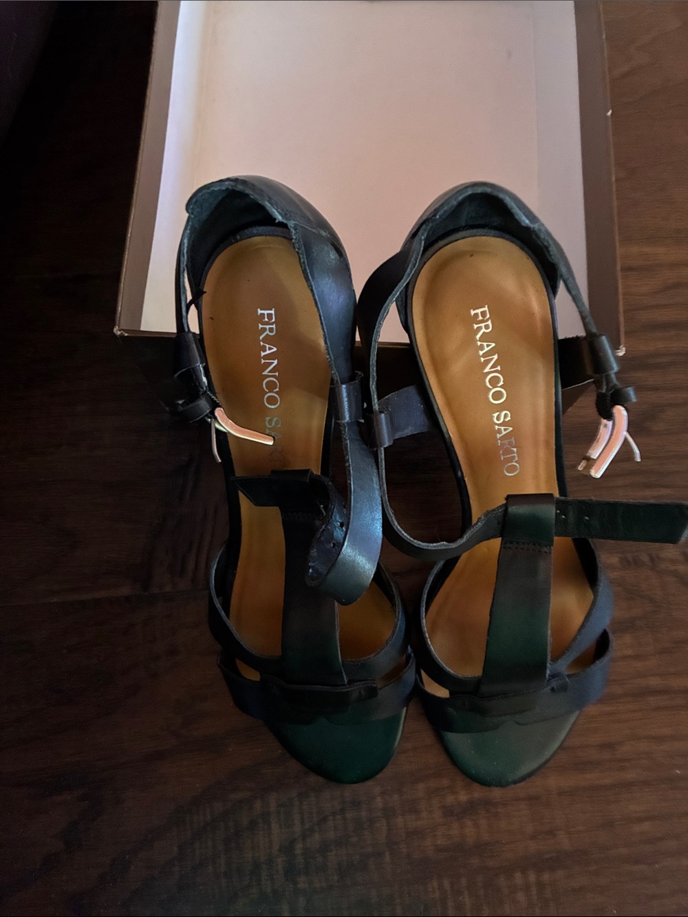 Franco Sarto Black Strappy Leather Heels